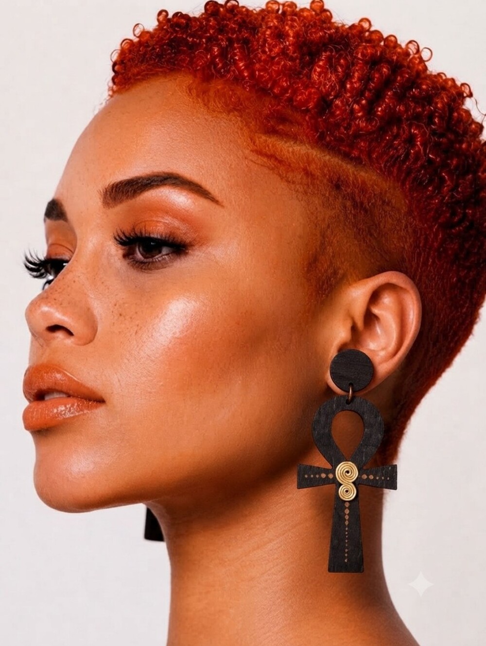 Wooden Black Ankh Statement Earrings